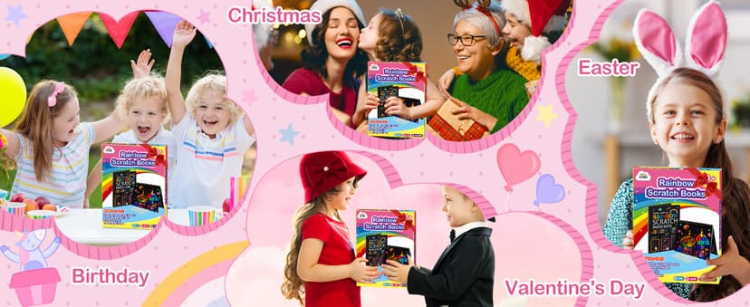 ZMLM Scratch Paper Art-Crafts Gift: 2 Pack Rainbow Notebooks Supplies Toys Easter Basket Stuffers for 3 4 5 6 7 8 9 10 Years Old Girls and Boys Kids Birthday Party Games (Pink)