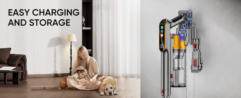 DIFFULL Cordless Vacuum Cleaner, 650W 55KPA 70Mins Vacuum Cleaners for Home, Stick Vacuum with 1.8L Cup, Anti-Tangle, 8-Stage Filter System, Green Light for Pet Hair, Carpet, Floor