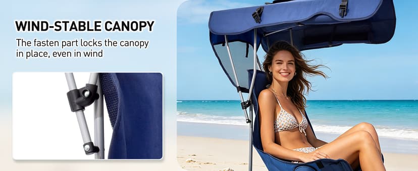 East Oak Oversized Camping Chair with Canopy | 400 LBS Heavy Duty Folding Beach Chair with Canopy Shade, Roomy Seat, Full Sun Protection, Ample Storage | Canopy Chair for Outdoors