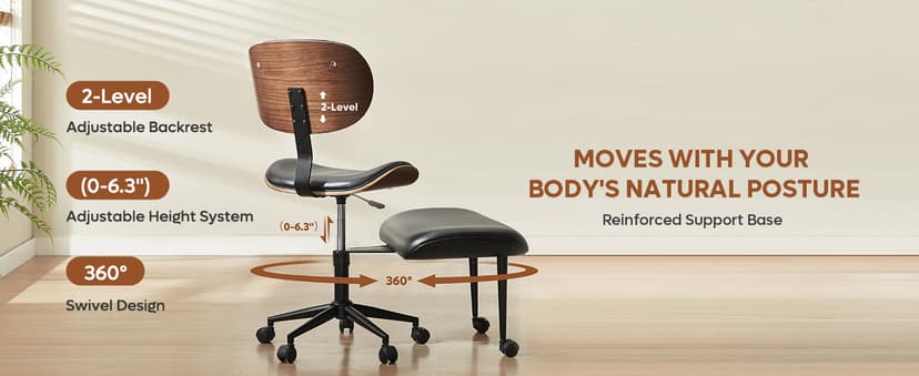 Bestier Cross Legged Office Chair with Wheels, Ergonomic Wide Meditation Chair for Adults up to 300 lbs, 360° Swivel Seat for ADHD, Strong Lumbar Support for Kneeling Meditation Black PU Leather