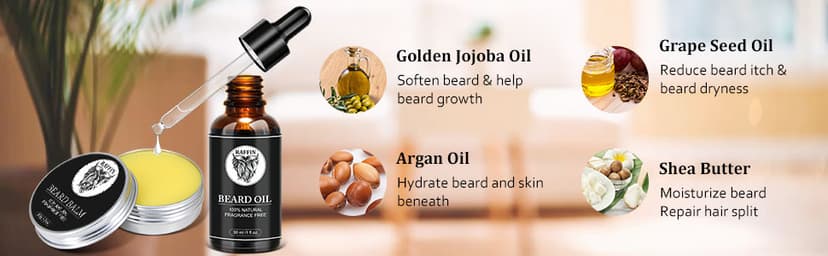 Mens Gifts - Beard Kit with Oil, Balm, Brush, Comb, Scissors, E-book, Outfits Men's Grooming Routine, Anniversary & Birthday Gifts for Men, Him, Husband, Boyfriend, Son, Male Friend, Brother, Dad