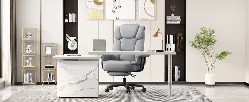 GYI Criss Cross Chair with Wheels, 160°Big and Tall Reclining Office Desk Chair with High Back, Wide Seat, Arms, Footrest, Grey