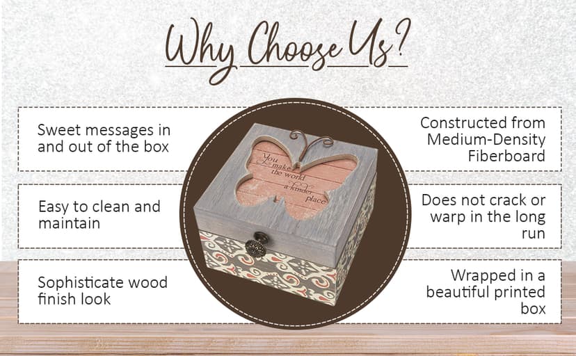 Pavilion 'Simple Spirits Butterfly' 41102 - Wooden Hinged Keepsake Box with Patterned Design and Printed Message for Friends and Loved Ones, Storage for Cosmetic, Trinkets, and Jewelry