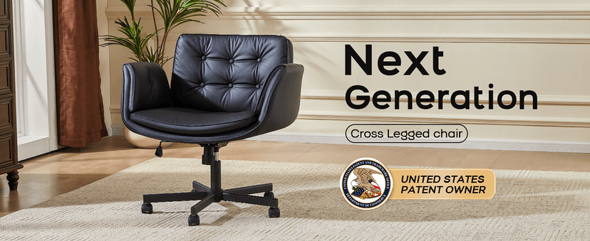 amseatec Criss Cross Office Chair, PU Leather Vanity Chair with 5-Level Adjustable Armrests & Swivel, Ergonomic Criss Cross Chair for Home Office Bedroom Makeup(Cream)