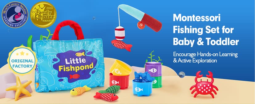 hahaland Montessori Toys for 1 Year Old - 10 in 1 Cloth Toddler Fishing Game with Stacking Cups, Baby Toy 12-18 Months One Year Old Boy Birthday Gift, Toddler Toys for 1 2 Year Old Boy Girl Gifts