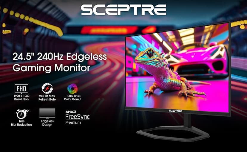 New! Sceptre 24.5-inch Gaming Monitor 240Hz 1ms DisplayPort x2 HDMI x2 100% sRGB AMD FreeSync Premium Build-in Speakers, Machine Black 2026 (E255B-FWD240 Series)