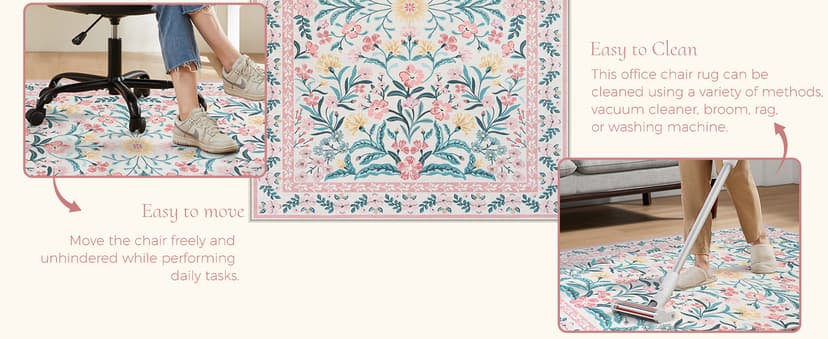 Anidaroel 36"x48" Office Chair Mat for Hardwood Floor, Boho Floral Floor Mat for Office Chair, Anti-Slip Desk Rug for Office, Low Pile Desk Chair Mats for Hardwood, Blush Pink Small Office Rug
