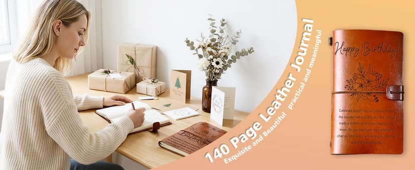 Happy Birthday Decorations Refillable Notebook, Birthday Gifts for Mom Sister Friends Female 30 40 50 60 70 80 90 Year Old PRSTENLY Birthday Gifts for Women Her Leather Journal B0GRYZVHSP