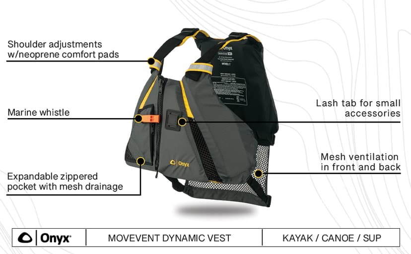 Onyx U.S. Coast Guard and Transport Canada Approved MoveVent Dynamic Paddle Vest for Adults for Kayaking, Canoeing, Stand Up Paddleboarding
