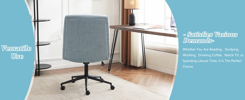 VINGLI Cloud Criss Cross Legged Chair,18" High Back Armless Home Office Desk Chair with Wheels,Wide Adjustable Comfy Padded Seat Task Computer Chair,Modern Swivel Makeup Vanity Chair,Fabric,Blue
