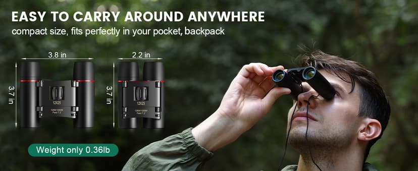 POLDR 12X25 Small Pocket Binoculars Compact Adults, Mini Kids Binoculars Boys for Bird Watching, Concert Theater Opera