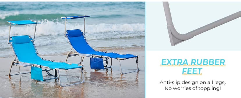 #WEJO 4-in-1 Tanning Chair with Face Hole and Side Table - 5-Position Face Down Folding Chaise Lounge with Canopy Shade & Cup Holder - Portable Heavy Duty Tanning Bed for Beach, Pool, Patio (Khaki)