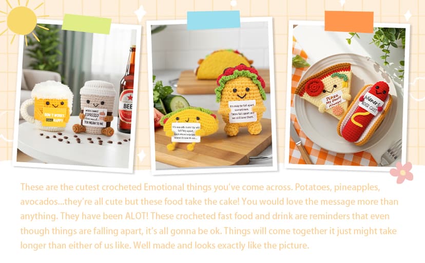 A AIFAMYFunny Positive Coffee, Emotional Crochet Doll, Cute Crochet Potato Partner Toy with Positive Card Cheer Up Funny Gag Gifts for Best Friend Birthday Women Teacher Fall(Beer