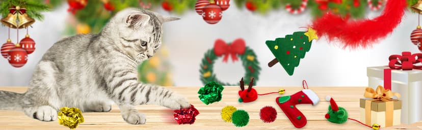 Cat Christmas Stocking, 10 Pack Gifts for Christmas, Interactive Feather Toy with Catnip, Cat Ball Toys, Crinkle Balls, Mice Toys for Indoor Cats & Kitten