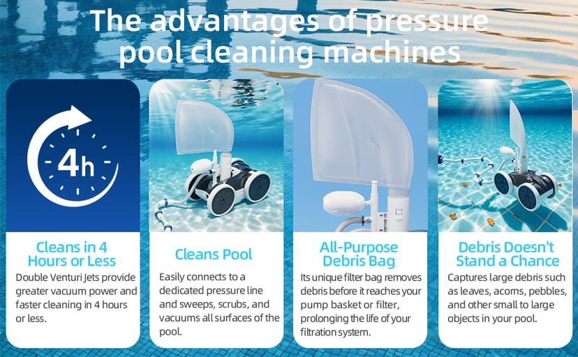 MAKHOON Upgrade Pool Pressure Side Sweeper – Professional Pool Cleaner for Efficient Swimming Pool Cleaning, Stable 4-Wheel Structure Design
