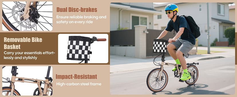 20 Inch Folding Bike for Adults, 7-Speed Foldable Bike for Women & Men, Foldable Bicycle with Dual Disc Brake, Portable Commuter City Bikes with Adjustable Saddle