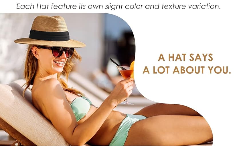 FURTALK Womens Mens Wide Brim Straw Panama Hat Fedora Summer Beach Sun Hats UPF Straw Hat for Women