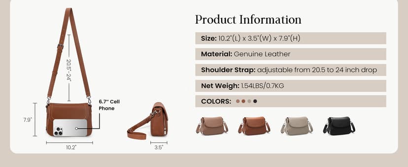 befen Genuine Leather Crossbody Bags for Women with Built in RFID Wallet Medium Womens Saddle Bag Cross Body Purse