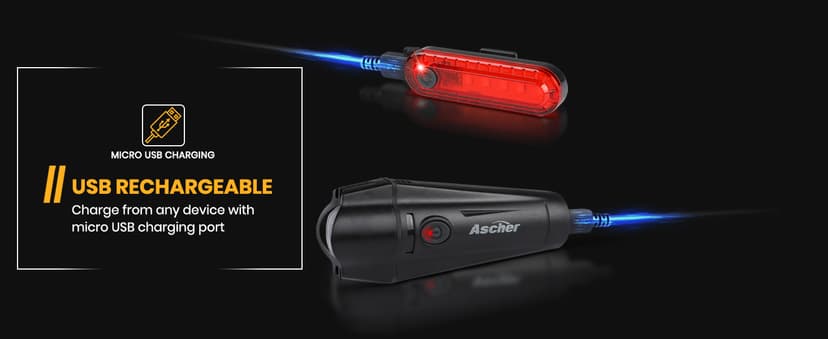 Ascher Ultra Bright USB Rechargeable Bike Light Set, Powerful Bicycle Front Headlight and Back Taillight, 4 Light Modes, Easy to Install for Men Women Kids Road Mountain Cycling B07FC9NRRR