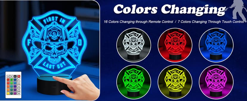 Firefighter Gifts, Fire Fighter Gifts Men, Fireman Night Light with 16 Colors Changing & Timer & Dimmer, Creative Gifts for Birthday, Father's Day, Graduation, Thank you, Xmas for Firefighter, Women