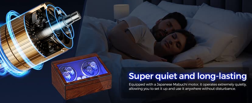 BEWISHOME BEWISHOME Watch Winders for Automatic Watches, Automatic Watch Winder Box Watch Spinner with LED Light, 4 Watch Winder with Quiet Running Motor and 6 Storage Case for Man/Woman's Watches, Brown SYQ01Y