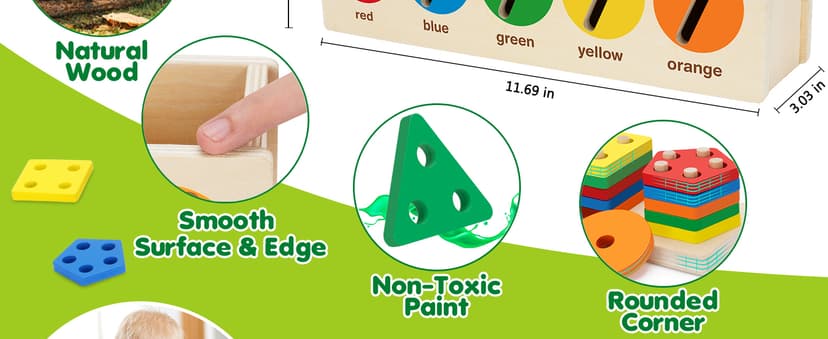 V-Opitos Montessori Toys for Toddler 1+ Year Old, Wooden Color & Shape Sorting Matching Box, Early Learning Toys for 12-18 Month, Age 1, 2, 3, Ideal Christmas, Birthday Gifts for Boy & Girl