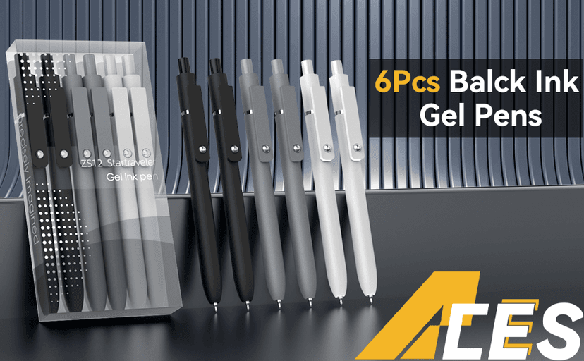 Gel Pens, 6 Pcs 0.5mm Fine Point Black Ink Pen With Smooth Writing, Office Desk Accessories, School Supplies Gifts for Men Women, Quick Dry Pens Ballpoint For Journaling, Black/Gray/White