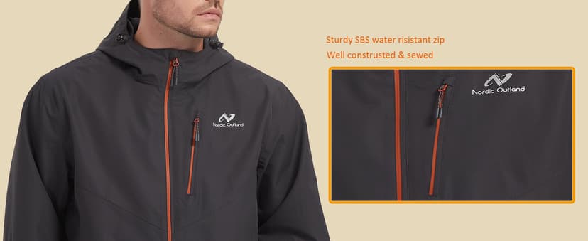 NORDIC OUTLAND Mens Lightweight Hooded Waterproof Rain Jacket Breathable Raincoat Shell for Outdoor Mountain Hiking