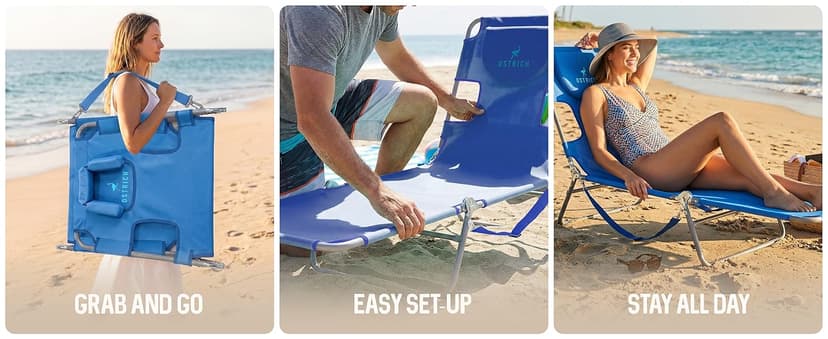 Ostrich the Original Chaise 72 x 22 Inch Lounge Portable Reclining Lounger, Outdoor Patio, Beach, Lawn, Camping, or Pool Tanning Chair, Ocean Blue