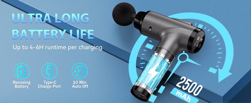 Massage Gun Deep Tissue, Handheld Electric Muscle Massager, High Intensity Percussion Massage Device for Pain Relief with 9 Attachments & 30 Speed(Grey)