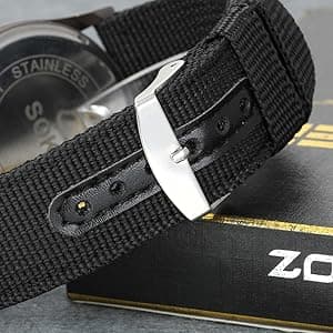 Lancardo Simplicity Analog Quartz Watch with Woven Nylon Band Luminous Hand Military Time 24H (Black) for Men