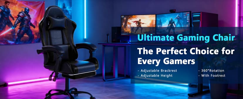 OS MOTOR Gaming Chair with Headrest and Lumbar Support, Ergonomic High Back Office Chair, Racing Style Executive Computer Desk Chair, Leather Adjustable Swivel Task Chair for Home Office (Black)