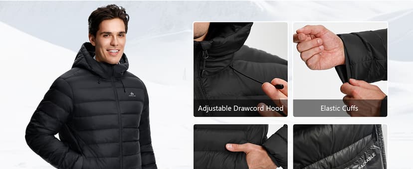 Pioneer Camp Men's Down Puffer Jacket with Hood Lightweight Packable Warm Insulated Thermal Puffy Winter Coat Ski Travel