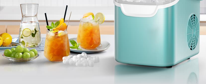 Portable Ice Maker Machine with Handle, 26lbs/24Hrs, 6Mins/9 Ice Cubes, Self-Cleaning with Basket/Scoop, Countertop Ice Makers for Home/Kitchen/Office(Green)