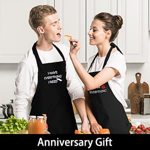 YIKA® Apron Couples, Christmas Gifts for Couples: Waterproof Aprons for Women Men, with Adjustable Neck Strap with Extra Long Ties, 2 Pockets (Black)