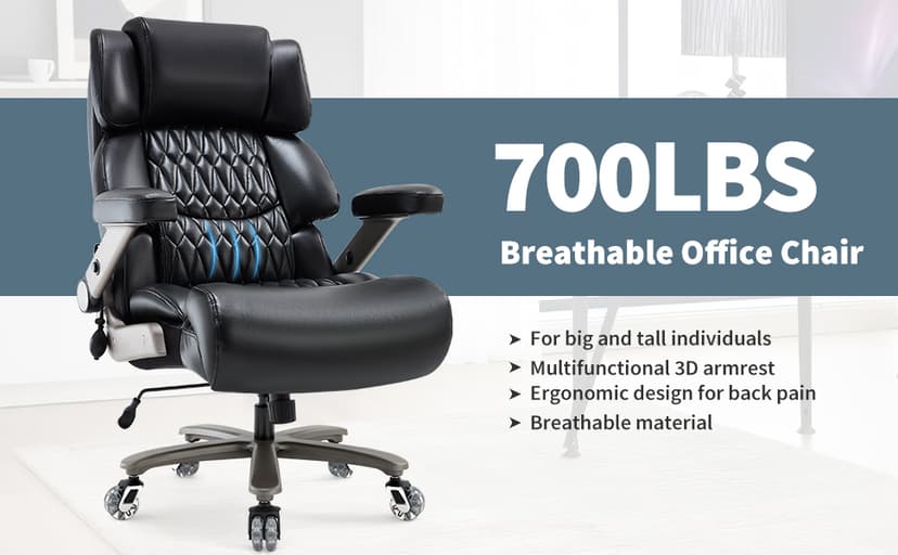 Big and Tall Office Chair 700lbs- Large High Back Executive Computer Desk Chair with 3D Flip-Up Arms, Adjustable Lumbar Support, Extra Wide Plus Size Seat, Heavy Duty Metal Base & Quiet Rubber Wheels