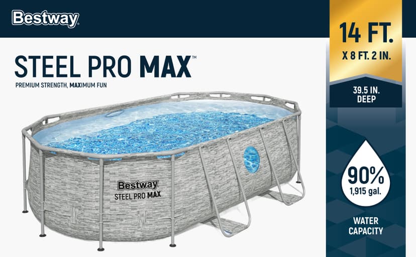 Bestway Power Steel Swim Vista 14’ x 8'2" x 39.5” Above Ground Pool, Oval Metal Frame Outdoor Swimming Pool Set with Filter Pump, Ladder, and Cover