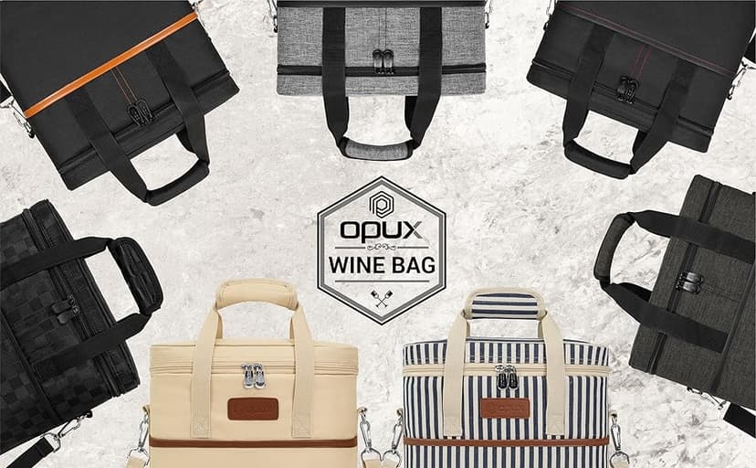 opux 3 Bottle Wine Carrier Tote, Insulated Leakproof Wine Cooler Bag, Wine Travel Bag Tote for Picnic BYOB Beach, Portable Wine Bottle Carrying Case, Gift for Wine Lover Women Men Christmas, Brown
