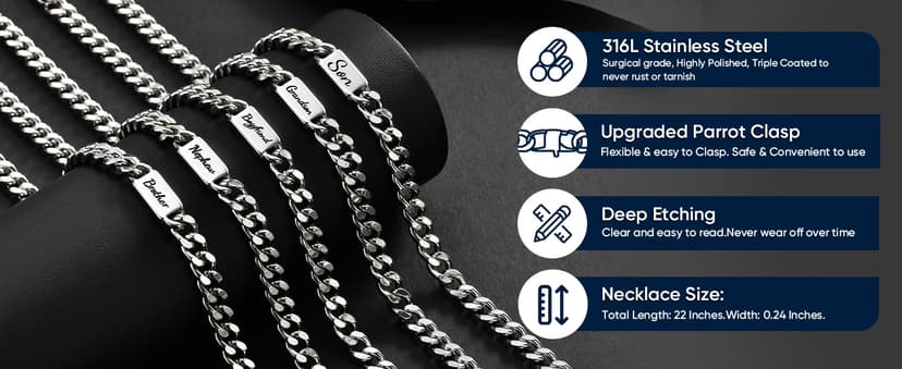MEALGUET Stocking Stuffers 2025 Idea for Teen Boys Brother Son Grandson Love You Forever Engraved Stainless Steel Cuban Link Chain Necklace for Men Curb Chains Necklaces Jewelry Gift with Card