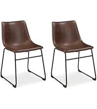 Signature Design by Ashley Berringer Dining Chairs Set of 2, Classic Wood Spindle-Back Design, Cushioned Microfiber Seat, Rustic Finish for Kitchen & Dining Room Chair, Walnut