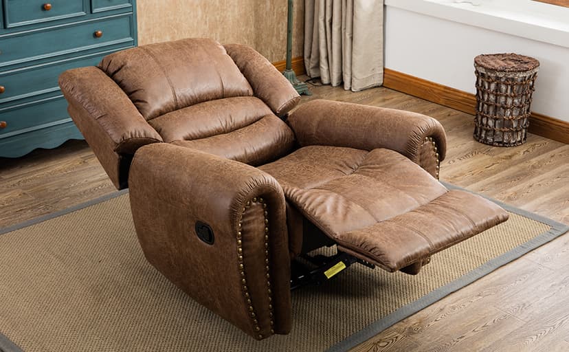 CANMOV Leather Recliner Chair, Classic and Traditional Manual Recliner Chair with Comfortable Arms and Back Single Sofa for Living Room, Nut Brown
