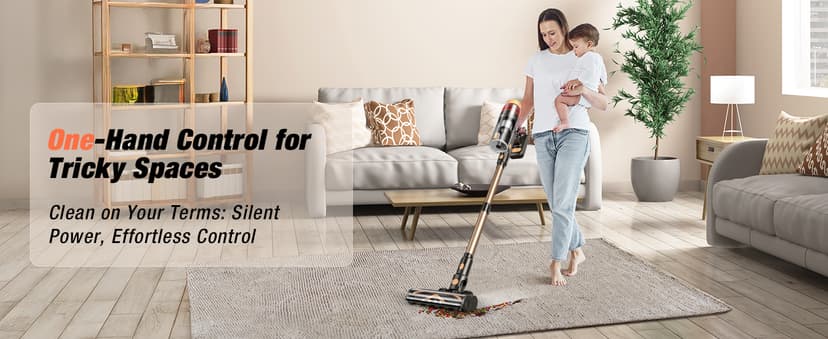 Cordless Vacuum Cleaner, 580W 48KPA 70 Mins Vacuum Cleaners for Home, Self-Standing Stick Vacuum with Touch Screen, Wall Mount Charge, Ultra High-Power Brush for Pet Hair/Plush Carpet/All Floor