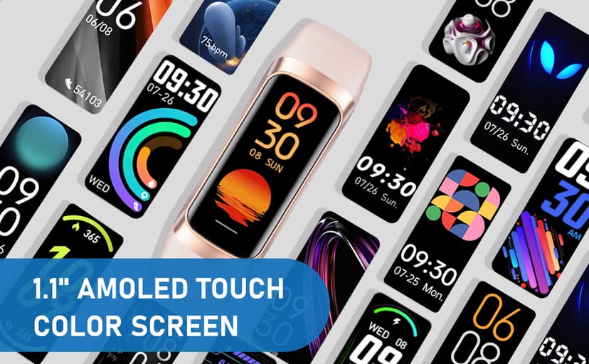 Fitness Tracker with 24/7Heart Rate, Blood Pressure, Sleep Tracking, Calorie, Activity Tracker with 1.1" AMOLED Color Screen, Waterproof Step Tracker for Android iPhones Women Men