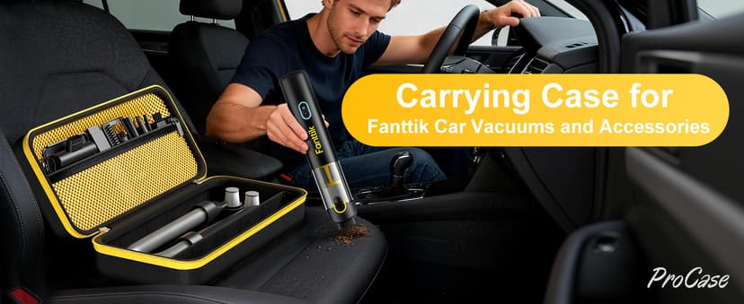 ProCase Hard Case for Fanttik Slim V8 Apex/ V8 Mate/ V10 Apex/ V10 Mate Cordless Car Vacuum, Portable Travel Carrying Storage Organizer with Mesh Pocket for Mini Handheld Vac Cleaner Accessory -Black
