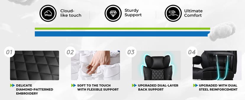 GTRACING Gaming Chair,Office Chair with Pocket Spring Lumbar Support, Ergonomic Comfortable Wide Office Desk Computer Chair with Outward Fixed Soft Armrests and Footrest (PU Leather, Black)