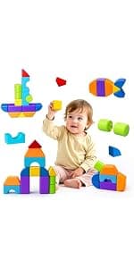 Sensory & Montessori Toys for Boys & Girls 1 2 3 Years Old, Toddler Travel Toys, Magnet Toys for Kids Birthday Gifts (12 PCS) Magnetic Building Blocks Large, 1.65 inch Stacking Cubes for Toddlers B0CHJTD1FS
