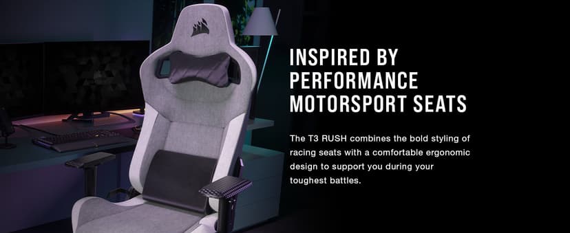 Corsair T3 Rush Fabric Gaming Chair (2023) – Racing-Inspired Design – Soft Fabric Exterior – Padded Neck Cushion – Memory Foam Lumbar Support – Adjustable Seat Height – Charcoal