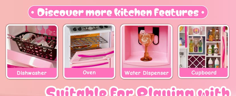 5 in 1 Kids Kitchen Playset Toys with Light & Sound, Doll House Furniture Accessories, 64 PCS Pretend Cooking Food Set, Play Kitchen for Toddlers, Gifts for Girl Ages 3-5 Year Old
