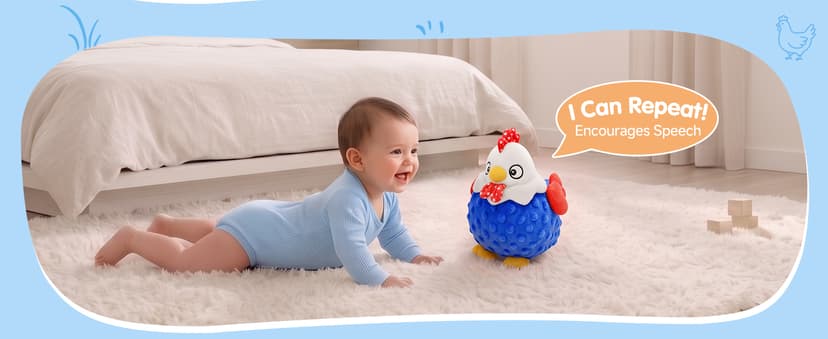 Baby Crawling Toys 40 Songs, USB Rechargeable Moving Toy for Tummy Time, Sensory Play & Baby Shower & 1 Year Old Gifts SAIMAND Baby Toys 12+ Months-Musical Moving Plush Chicken with Voice Replay B0GZ2SP7WS
