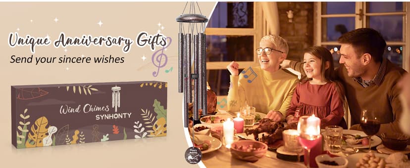 Anniversary Wind Chimes Gifts for Men Women, 25" Wind Chimes Romantic Gift for Couple, Parents, Wife, Husband, Friends, Happy Anniversary Decorations
